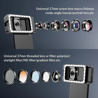 [NEW] APEXEL 17mm+37mm Lens Thread Mobile Holder with LED Fill Light Others - APEXEL INDIA - Mobile Lens - Mobile Camera Lens - Cellphone Accessories - Phone Lens - Smartphone Lens