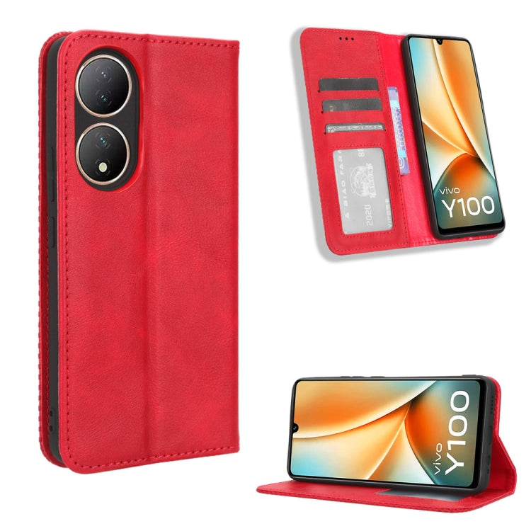 Magnetic Buckle Retro Texture Leather Phone Case, For vivo Y100 5G, For vivo Y33T / Y33s / Y21 / Y21s, For vivo Y33T 2023 V2317A