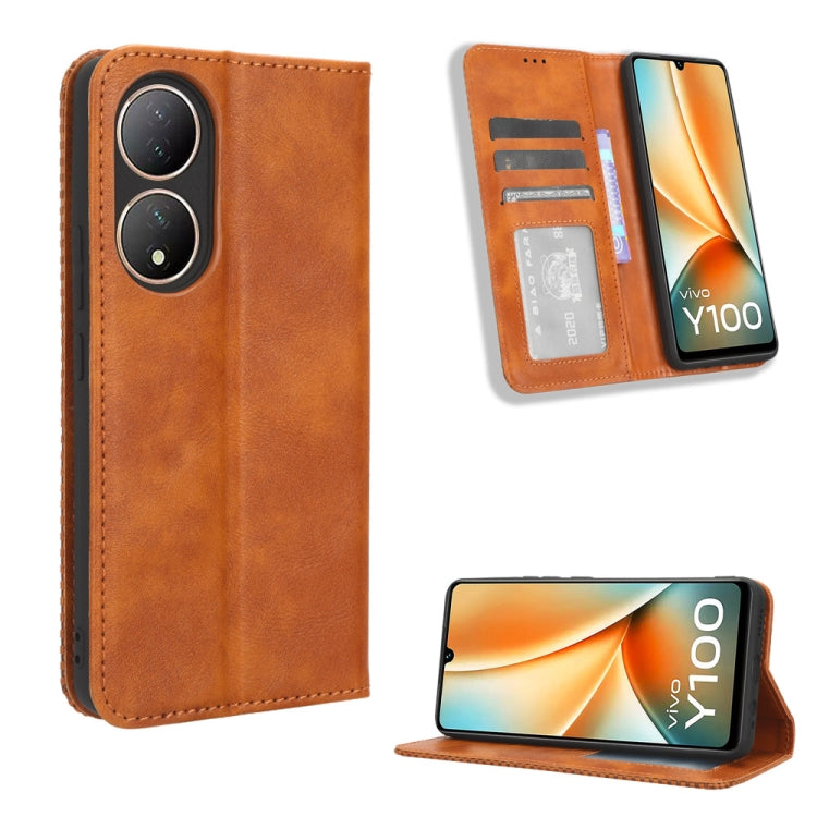 Magnetic Buckle Retro Texture Leather Phone Case, For vivo Y100 5G, For vivo Y33T / Y33s / Y21 / Y21s, For vivo Y33T 2023 V2317A