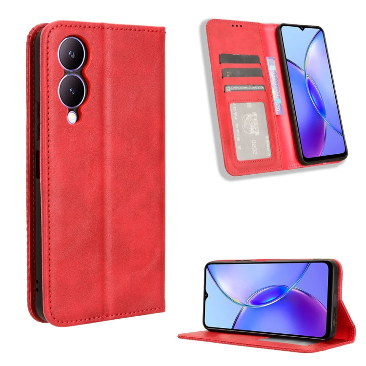 Magnetic Buckle Retro Texture Leather Phone Case, For vivo Y100 5G, For vivo Y33T / Y33s / Y21 / Y21s, For vivo Y33T 2023 V2317A