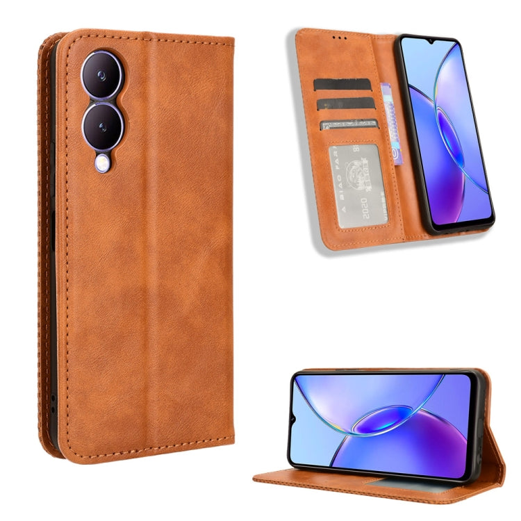 Magnetic Buckle Retro Texture Leather Phone Case, For vivo Y100 5G, For vivo Y33T / Y33s / Y21 / Y21s, For vivo Y33T 2023 V2317A