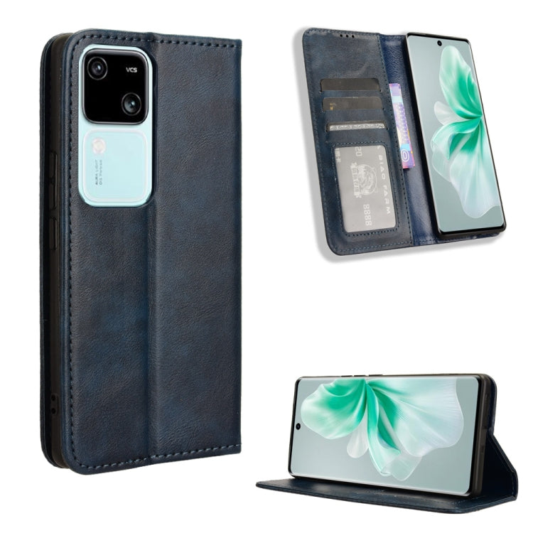 Magnetic Buckle Retro Texture Leather Phone Case, For vivo Y03 4G, For vivo Y200e 5G / Y100 5G IND, For vivo V30 5G / V30 Pro 5G, For vivo S18 5G / S18 Pro, For vivo S18e 5G, For vivo X100 Pro 5G
