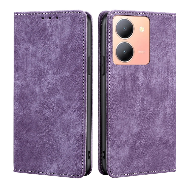 RFID Anti-theft Brush Magnetic Leather Phone Case, For vivo Y78 5G, For vivo Y27 4G