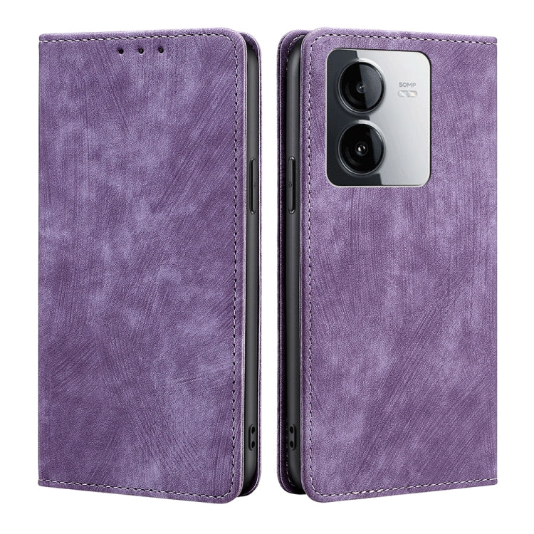 RFID Anti-theft Brush Magnetic Leather Phone Case, For vivo iQOO Z9 Turbo, For vivo Y03 4G, For vivo Y100 5G IDN, For vivo Y78T 5G / iQOO Z8x 5G