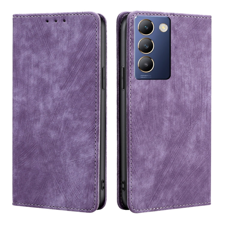 RFID Anti-theft Brush Magnetic Leather Phone Case, For vivo iQOO Z9 Turbo, For vivo Y03 4G, For vivo Y100 5G IDN, For vivo Y78T 5G / iQOO Z8x 5G