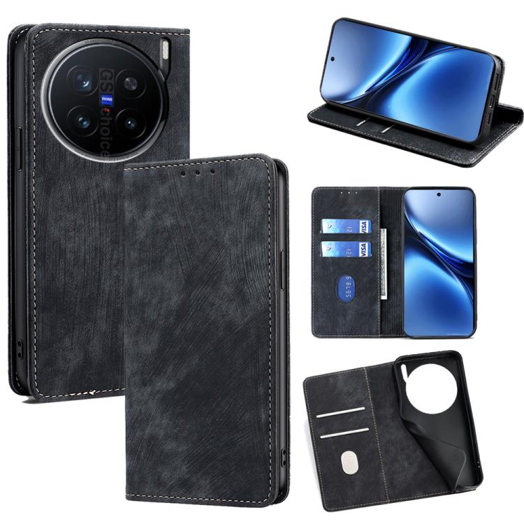 RFID Anti-theft Brush Magnetic Leather Phone Case, For vivo X200 Pro 5G, For vivo S19 Pro, For vivo S19, For vivo Y28 4G