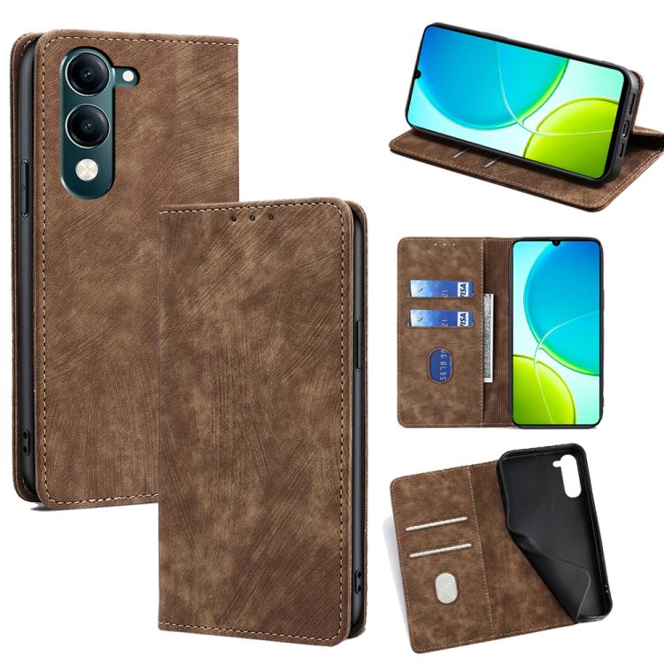 RFID Anti-theft Brush Magnetic Leather Phone Case, For vivo V50 Lite 5G, For vivo Y29s 5G / Y04 4G, For vivo Y29 4G Global, For vivo V50 5G