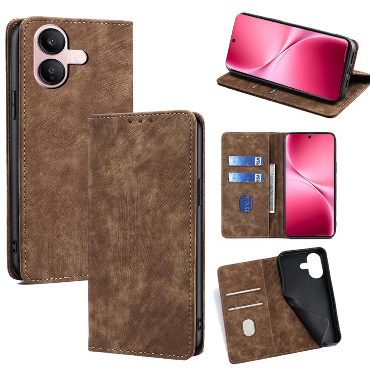 RFID Anti-theft Brush Magnetic Leather Phone Case, For vivo V60 Lite 5G Global, For vivo V60 5G Global, For vivo X200s 5G, For vivo Y39 5G Global