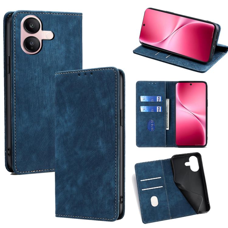 RFID Anti-theft Brush Magnetic Leather Phone Case, For vivo V60 Lite 5G Global, For vivo V60 5G Global, For vivo X200s 5G, For vivo Y39 5G Global