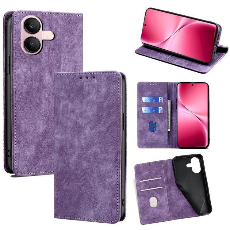 RFID Anti-theft Brush Magnetic Leather Phone Case, For vivo V60 Lite 5G Global, For vivo V60 5G Global, For vivo X200s 5G, For vivo Y39 5G Global