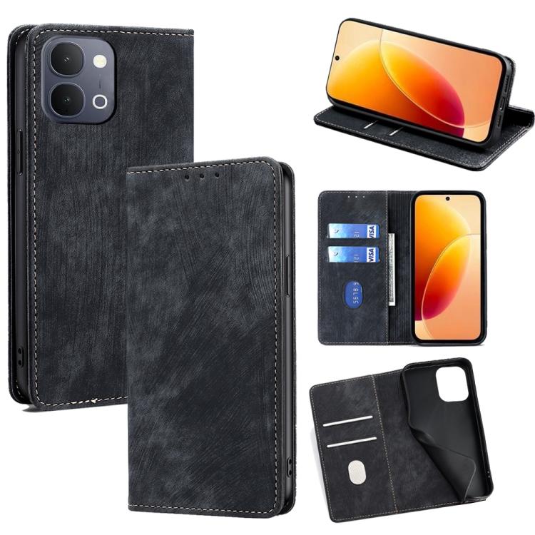 RFID Anti-theft Brush Magnetic Leather Phone Case, For vivo V70 FE 5G, For vivo Y05 4G, For vivo Y500i 5G, For vivo S50 Pro mini 5G