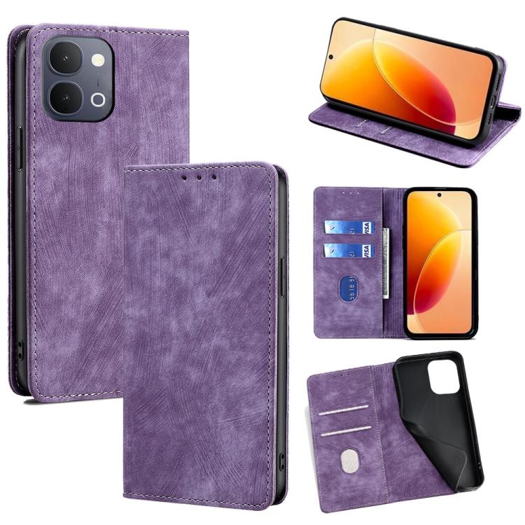 RFID Anti-theft Brush Magnetic Leather Phone Case, For vivo V70 FE 5G, For vivo Y05 4G, For vivo Y500i 5G, For vivo S50 Pro mini 5G