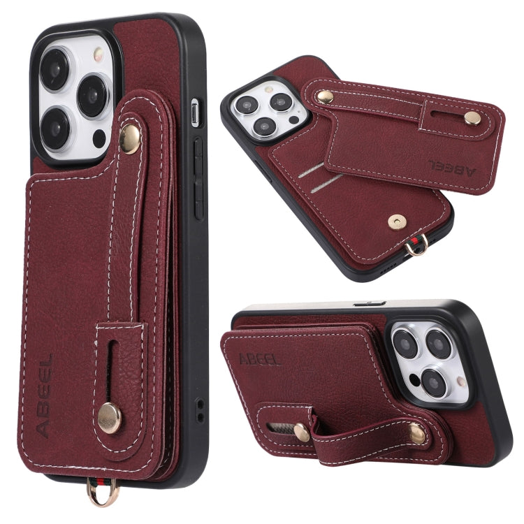 ABEEL Litchi Texture Card Bag PU Phone Case, For iPhone 14 Pro, For iPhone 14 Pro Max