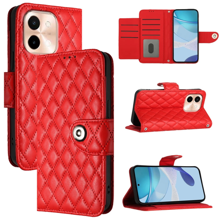Rhombic Texture Flip Leather Phone Case with Lanyard, For vivo Y28 4G, For vivo X100s, For vivo Y03 / Y18, For vivo Y38 / Y200i / T3x