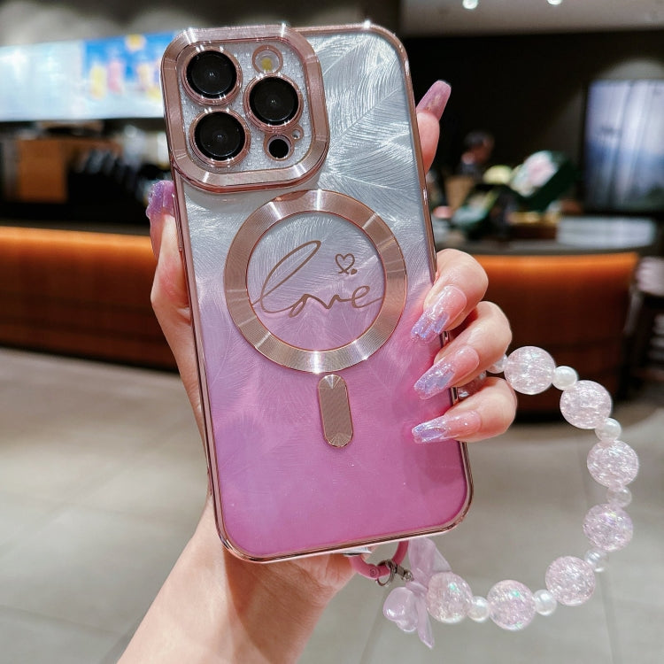 Dual-Love Feather Gradient Glitter Bracelets Magsafe TPU Phone Case, For iPhone 12 Pro Max, For iPhone 12 Pro, For iPhone 11 Pro Max, For iPhone 11