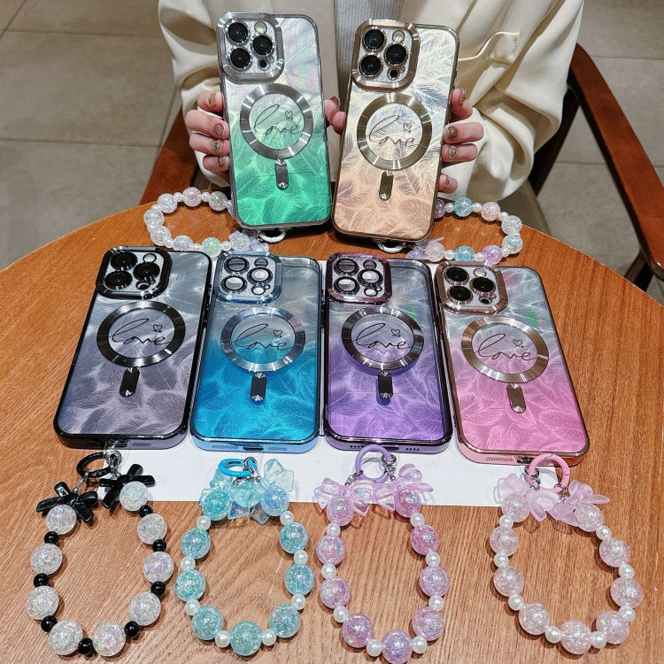 Dual-Love Feather Gradient Glitter Bracelets Magsafe TPU Phone Case, For iPhone 11 Pro Apple Accessories engdua4696 More iPhone Cases - APEXEL INDIA - Mobile Lens - Mobile Camera Lens - Cellphone Accessories - Phone Lens - Smartphone Lens