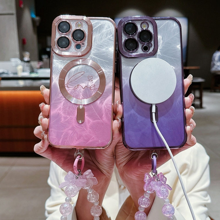 Dual-Love Feather Gradient Glitter Bracelets Magsafe TPU Phone Case, For iPhone 11 Pro Apple Accessories engdua4696 More iPhone Cases - APEXEL INDIA - Mobile Lens - Mobile Camera Lens - Cellphone Accessories - Phone Lens - Smartphone Lens