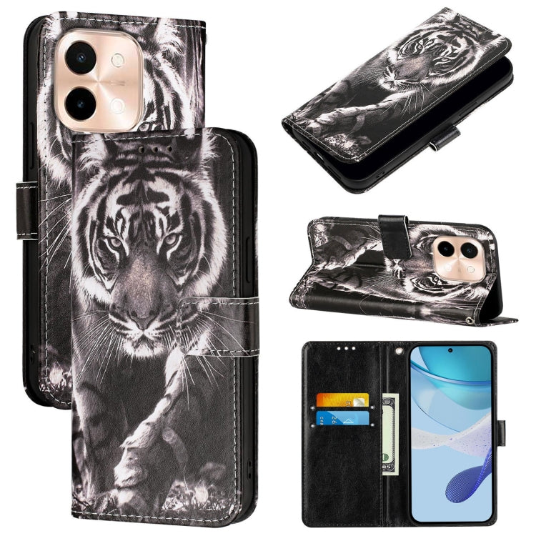 Colored Drawing Pattern Plain Weave Leather Phone Case, For vivo Y28 4G