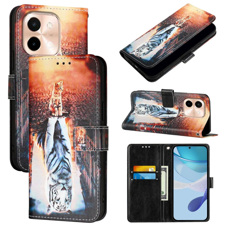 Colored Drawing Pattern Plain Weave Leather Phone Case, For vivo Y28 4G