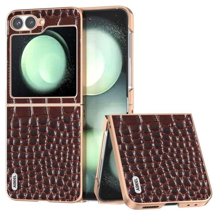 ABEEL Electroplated Frame Genuine Leather Crocodile Pattern Phone Case, For Samsung Galaxy Z Flip6 / Flip7 FE Samsung Accessories - APEXEL INDIA - Mobile Lens - Mobile Camera Lens - Cellphone Accessories - Phone Lens - Smartphone Lens