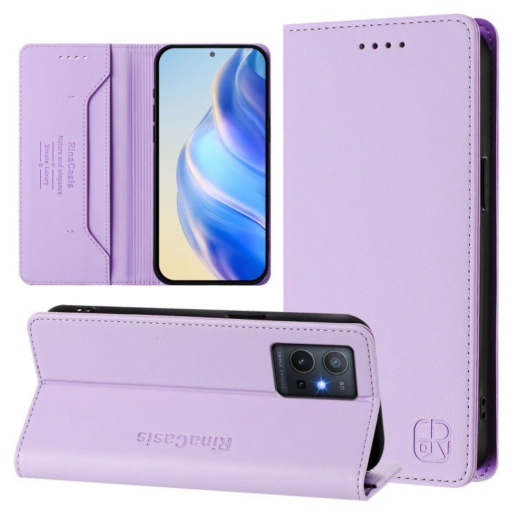 RC01 Dual-Folded Magnetic Suction RFID Leather Phone Case, For vivo Y35 4G / Y22 4G / Y77 5G, For vivo Y55s 2023 5G / iQOO U5e 5G, For vivo Y33s 4G Global / Y21T / Y21s
