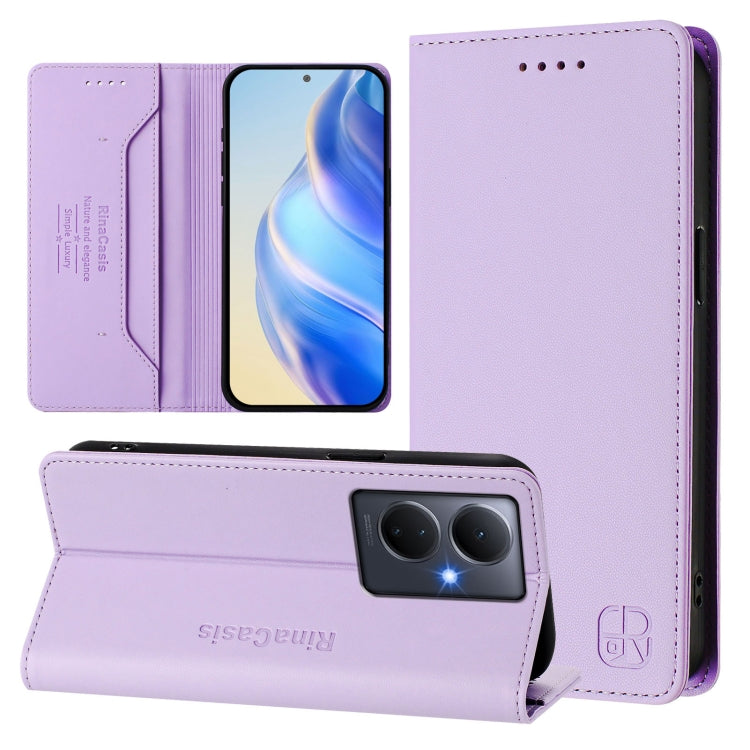RC01 Dual-Folded Magnetic Suction RFID Leather Phone Case, For vivo Y78+ 5G / Y78 5G Global, For vivo Y56 5G / Y16 / Y02s 4G Global, For vivo Y100 5G Global