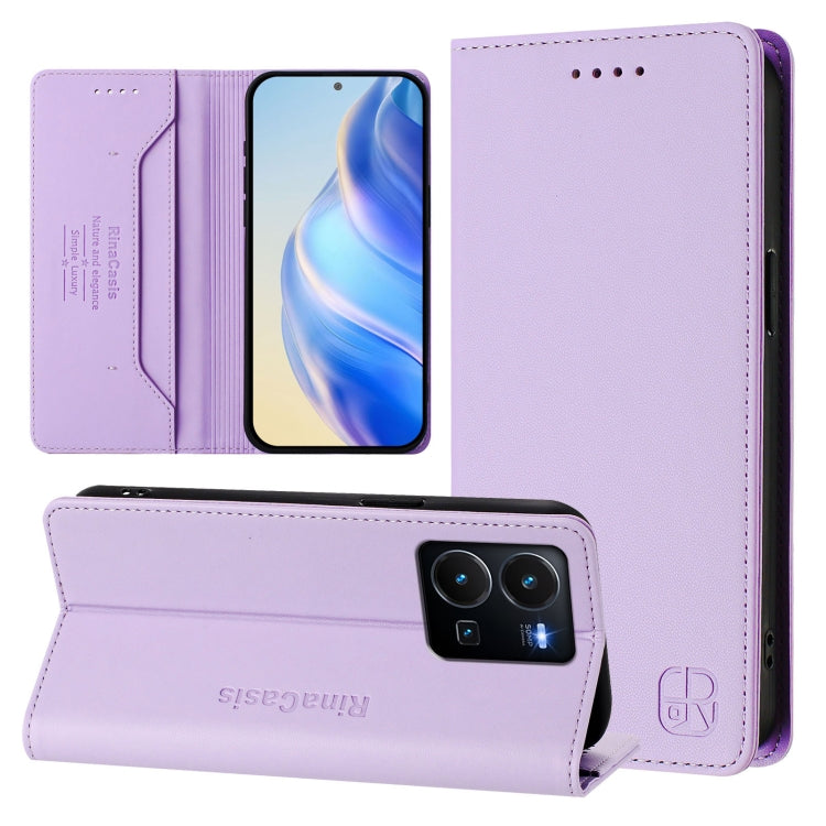 RC01 Dual-Folded Magnetic Suction RFID Leather Phone Case, For vivo Y35 4G / Y22 4G / Y77 5G, For vivo Y55s 2023 5G / iQOO U5e 5G, For vivo Y33s 4G Global / Y21T / Y21s