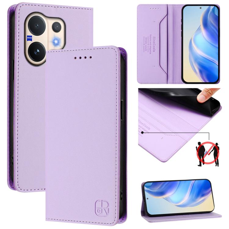 RC01 Dual-Folded Magnetic Suction RFID Leather Phone Case, For vivo Y400 4G, For vivo V60 5G Curved Global, For vivo S30 Pro mini