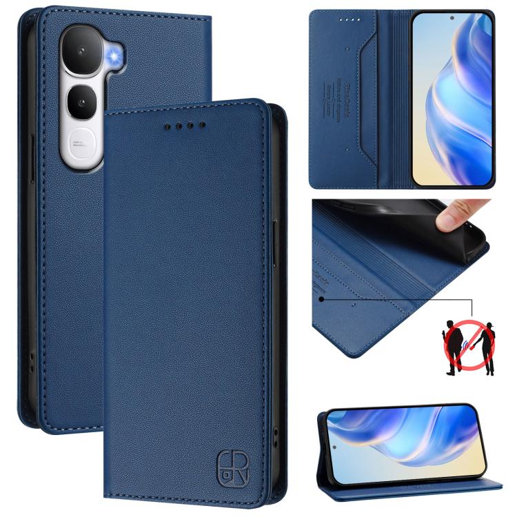 RC01 Dual-Folded Magnetic Suction RFID Leather Phone Case, For vivo Y400 4G, For vivo V60 5G Curved Global, For vivo S30 Pro mini