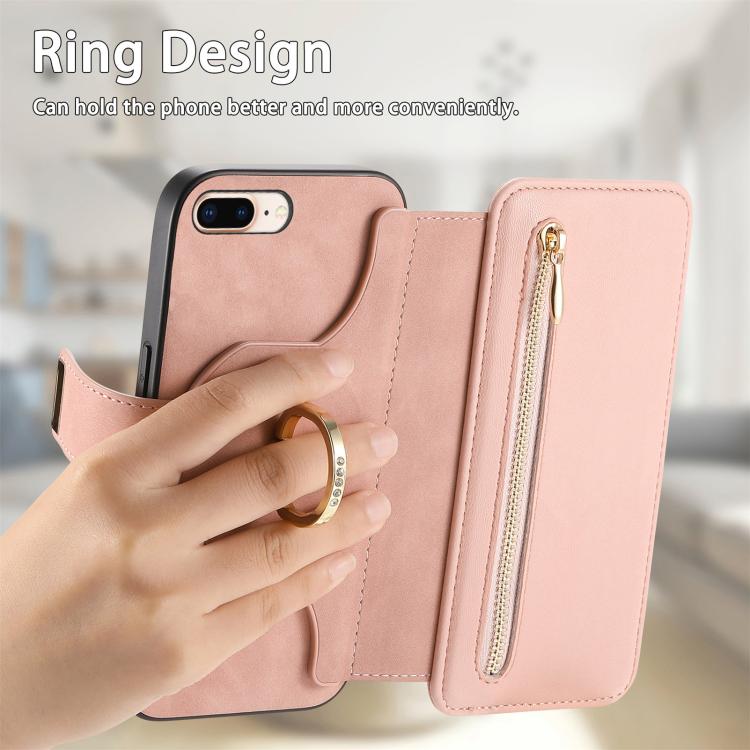 Ring Zipper Wallet RFID Blocking MagSafe Leather Phone Case, For iPhone 7 Plus / 8 Plus