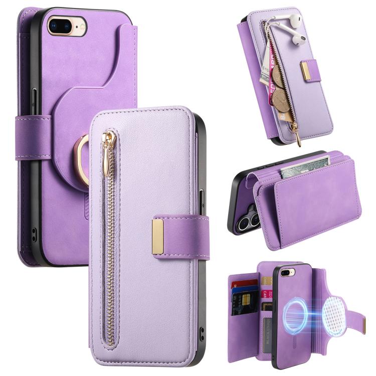 Ring Zipper Wallet RFID Blocking MagSafe Leather Phone Case, For iPhone 7 Plus / 8 Plus