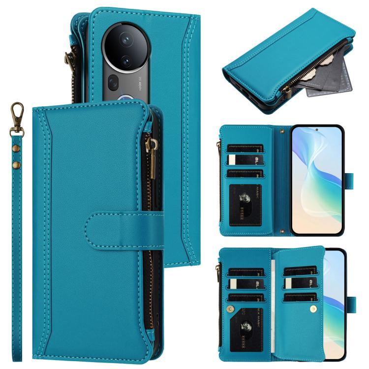 Magnetic Closure 9 Card Slots Zipper Leather Case with Hand Strap, For vivo S20 5G, For vivo S20 Pro 5G, For vivo Y19S 4G Global, For vivo X200 5G