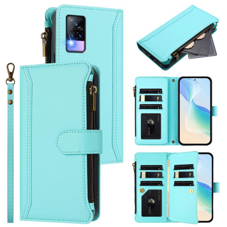 Magnetic Closure 9 Card Slots Zipper Leather Case with Hand Strap, For vivo Y35 4G Global / Y77E 5G, For vivo Y33S 4G Global / Y21 2021, For vivo V20 / V21E 4G / Y73 2021, For vivo Y30 4G Global