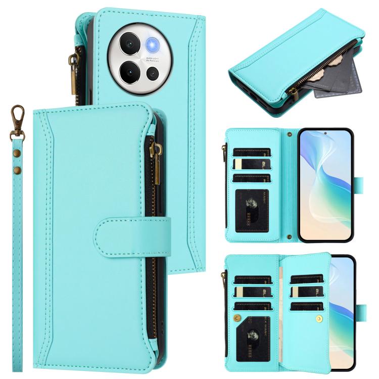 Magnetic Closure 9 Card Slots Zipper Leather Case with Hand Strap, For vivo iQOO Z9s Pro 5G India, For vivo Y03 4G Global / Y18 4G Global, For vivo V40 Lite 5G Global / V30e 5G Global, For vivo S19