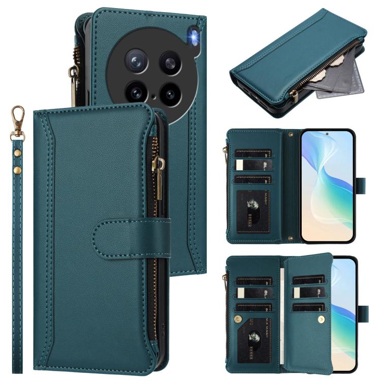 Magnetic Closure 9 Card Slots Zipper Leather Case with Hand Strap, For vivo V60 Lite 5G Global, For vivo Y400 4G, For vivo X200S 5G, For vivo V50 Lite 5G Global / V50 Lite 4G