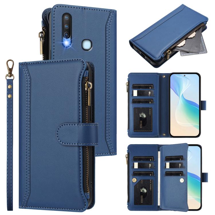 Magnetic Closure 9 Card Slots Zipper Leather Case with Hand Strap, For vivo Y19 / U3 / Y5S / Z5i / U20, For vivo Y17 / Y15 / Y12 Global