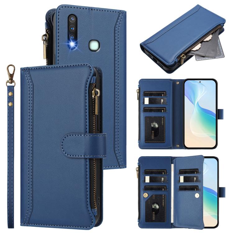 Magnetic Closure 9 Card Slots Zipper Leather Case with Hand Strap, For vivo Y19 / U3 / Y5S / Z5i / U20, For vivo Y17 / Y15 / Y12 Global