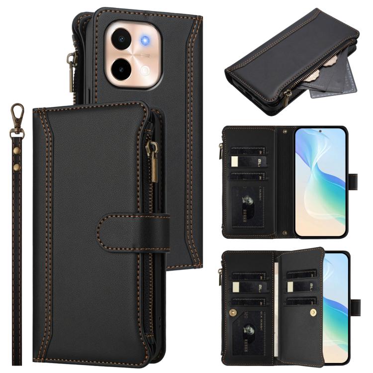 Magnetic Closure 9 Card Slots Zipper Leather Case with Hand Strap, For vivo Y28 4G Global, For vivo Y38 5G Global / T3X 5G Global, For vivo X100 Pro 5G / X100S Pro 5G, For vivo X100S 5G