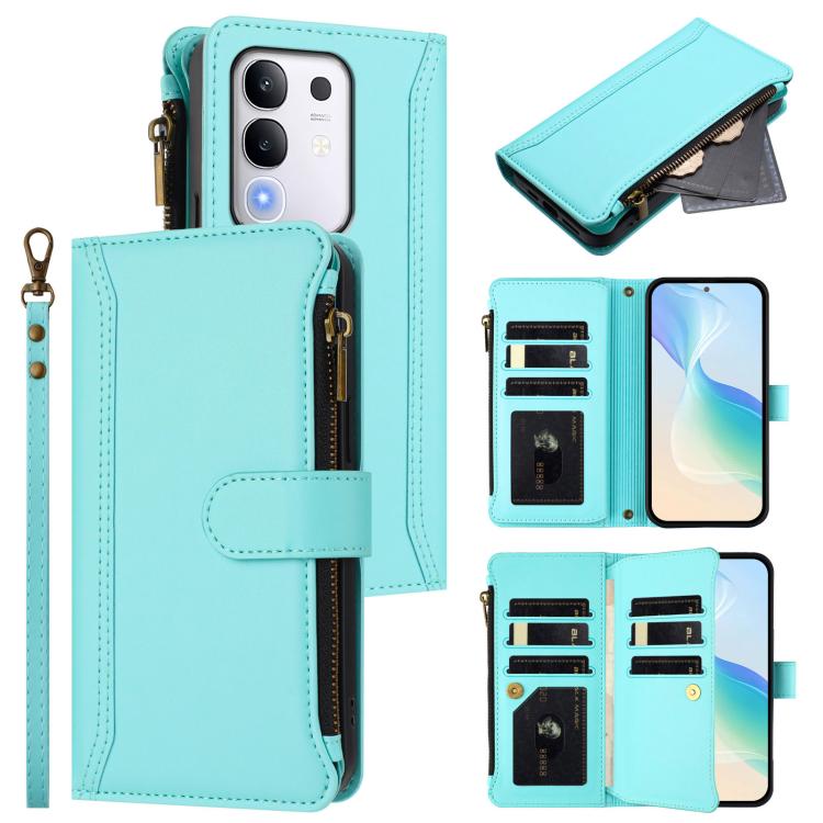 Magnetic Closure 9 Card Slots Zipper Leather Case with Hand Strap, For vivo Y39 5G Global, For vivo Y29S 5G / Y04 5G Global, For vivo Y29 4G Global, For vivo V50 5G Global