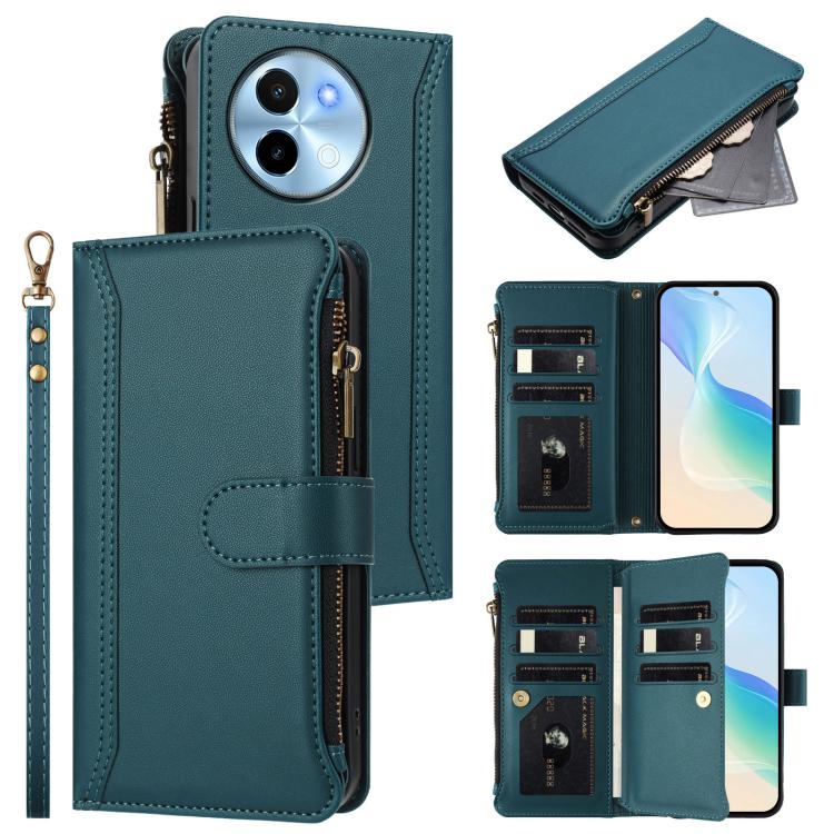 Magnetic Closure 9 Card Slots Zipper Leather Case with Hand Strap, For vivo Y28 4G Global, For vivo Y38 5G Global / T3X 5G Global, For vivo X100 Pro 5G / X100S Pro 5G, For vivo X100S 5G