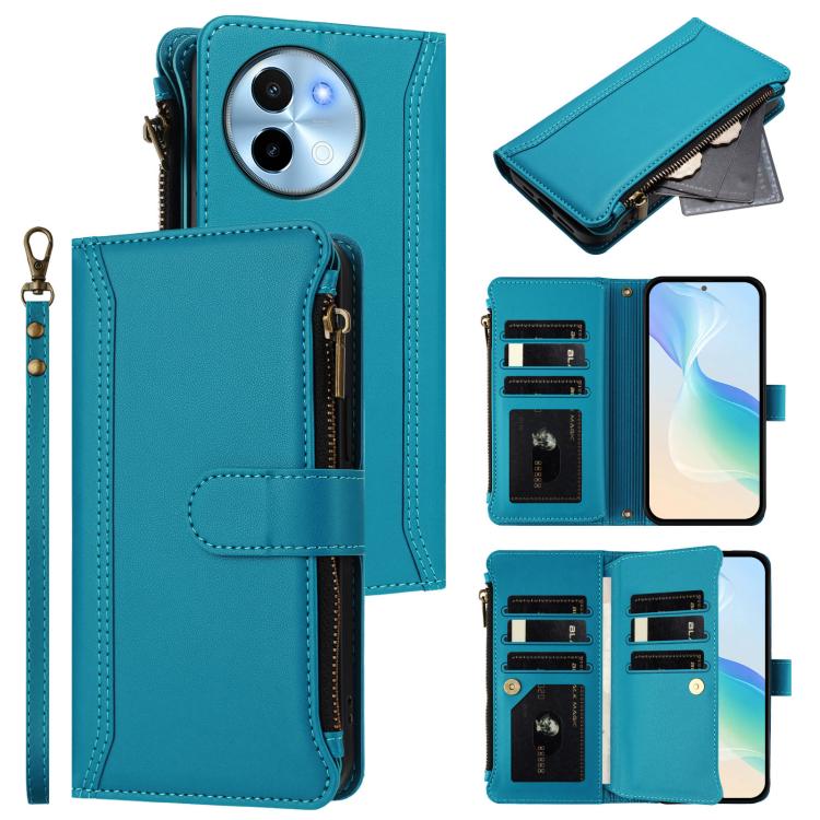 Magnetic Closure 9 Card Slots Zipper Leather Case with Hand Strap, For vivo Y28 4G Global, For vivo Y38 5G Global / T3X 5G Global, For vivo X100 Pro 5G / X100S Pro 5G, For vivo X100S 5G