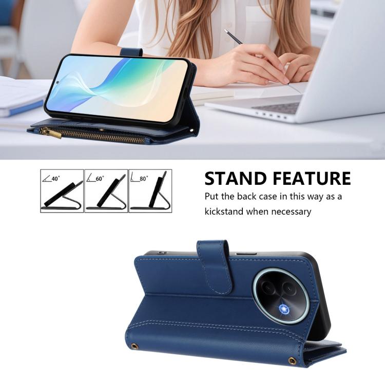 Magnetic Closure 9 Card Slots Zipper Leather Case with Hand Strap, For vivo Y39 5G Global, For vivo Y29S 5G / Y04 5G Global, For vivo Y29 4G Global, For vivo V50 5G Global
