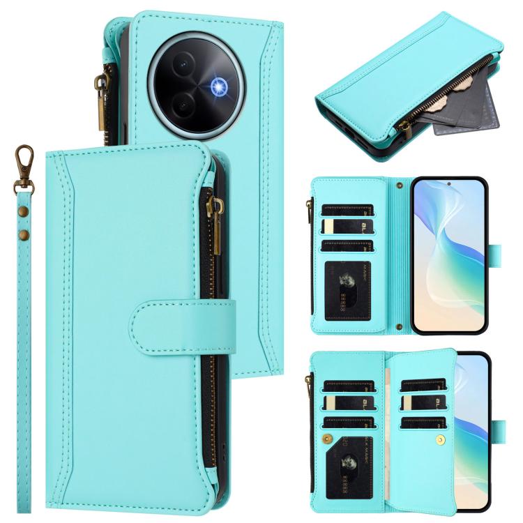 Magnetic Closure 9 Card Slots Zipper Leather Case with Hand Strap, For vivo Y39 5G Global, For vivo Y29S 5G / Y04 5G Global, For vivo Y29 4G Global, For vivo V50 5G Global