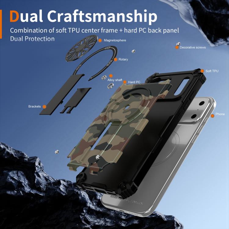 Camouflage Kickstand Rotating Shaft MagSafe Phone Case, For iPhone 16 Pro Max, For iPhone 16 Pro Apple Accessories engcam5610 iPhone 16 Pro Max - APEXEL INDIA - Mobile Lens - Mobile Camera Lens - Cellphone Accessories - Phone Lens - Smartphone Lens