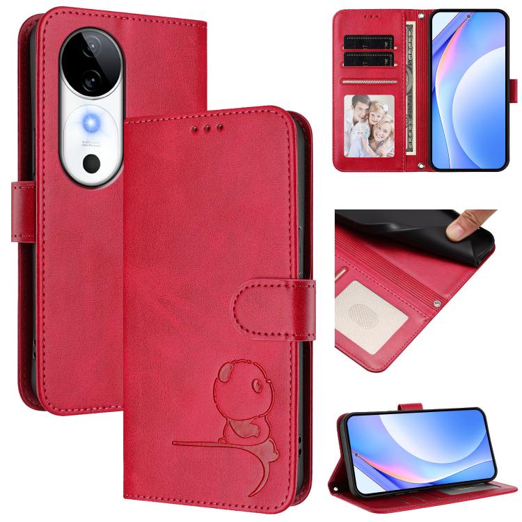 Litter Panda Embossing RFID Leather Phone Case with Lanyard, For vivo iQOO Z9s Pro / T3 Pro India, For vivo Y03 / Y18 India / Y28s, For vivo V40 Lite 5G / V30e 5G, For vivo S19