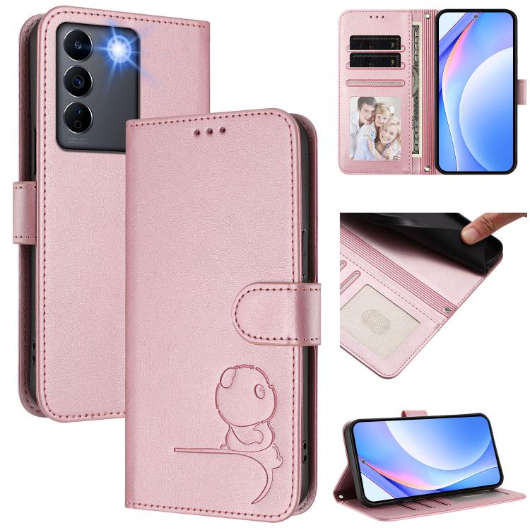 Litter Panda Embossing RFID Leather Phone Case with Lanyard, For vivo Y78+ / Y78 / V29 Lite, For vivo Y56 / Y16 / Y02s, For vivo V27 / V27 Pro, For vivo V27e 4G / S16e 5G / T2 4G