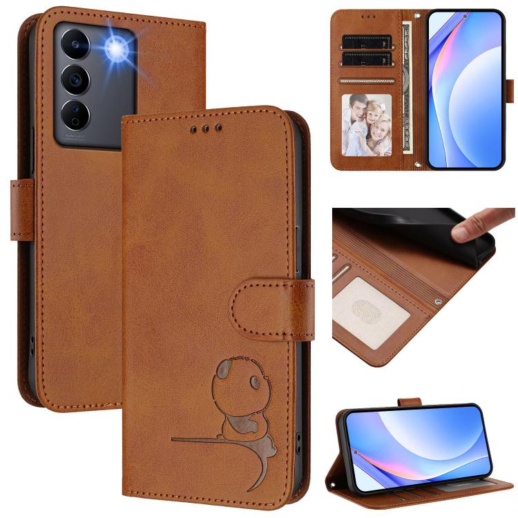 Litter Panda Embossing RFID Leather Phone Case with Lanyard, For vivo Y78+ / Y78 / V29 Lite, For vivo Y56 / Y16 / Y02s, For vivo V27 / V27 Pro, For vivo V27e 4G / S16e 5G / T2 4G