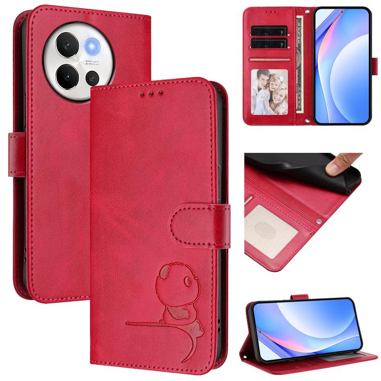 Litter Panda Embossing RFID Leather Phone Case with Lanyard, For vivo iQOO Z9s Pro / T3 Pro India, For vivo Y03 / Y18 India / Y28s, For vivo V40 Lite 5G / V30e 5G, For vivo S19