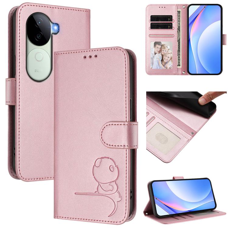 Litter Panda Embossing RFID Leather Phone Case with Lanyard, For vivo Y300 / V40 Lite 5G IDN, For vivo X200 Pro mini, For vivo V40e / iQOO Z9s, For vivo V40 / V40 Pro / T3 Ultra