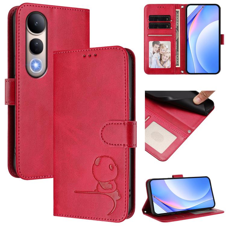 Litter Panda Embossing RFID Leather Phone Case with Lanyard, For vivo Y29 4G / T4x / Y300t / iQOO Z10x, For vivo V50 / V50e, For vivo V50 Lite 5G / 4G, For vivo Y39 5G